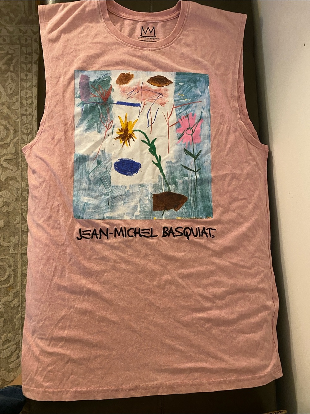 Jean-Michel Basquiat Pink Graphic Muscle Tee small